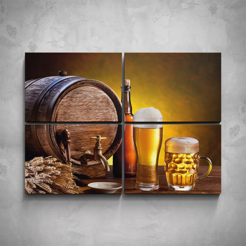 Obrazy - 4-dílný obraz - Dřevěný sud piva