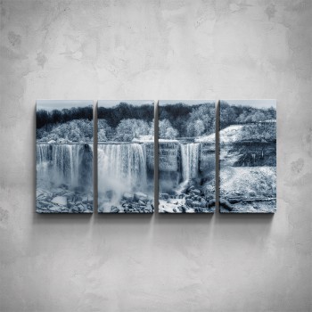 4-dílný obraz - Zimní vodopád
