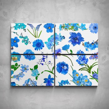 4-dílný obraz - Set modrých květů