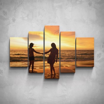 5-dílný obraz - Zamilovaný pár na pláži