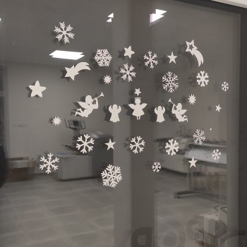 Vánoční okenní samolepka - Hvězdy s andělíčky
